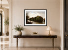 William Trost Richards Print, Lake Scene, Boating (1861) displayed above a console table