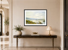 William Trost Richards Print, Lake Squam and the Sandwich Mountains (1872) displayed above a console table