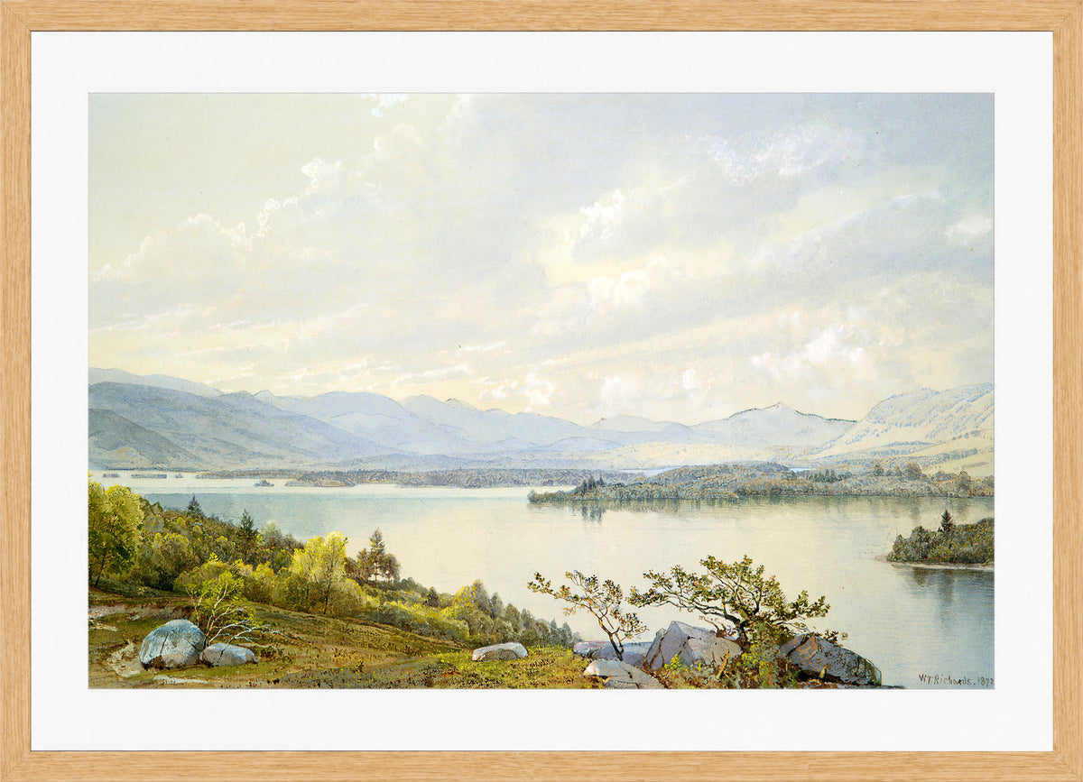 William Trost Richards Print, Lake Squam and the Sandwich Mountains (1872) in a light oak frame