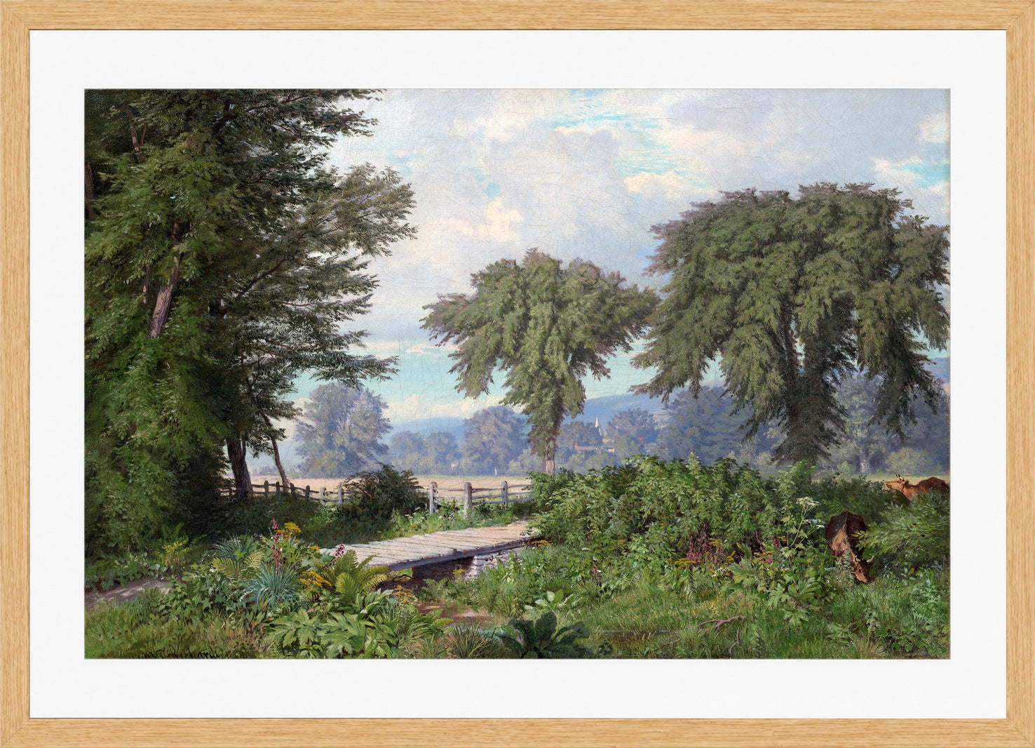 William Trost Richards Print, Landscape (1860) in a light oak frame