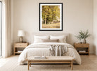 William Trost Richards Print, Maples in Chester County, Pennsylvania (1889) displayed above a bed