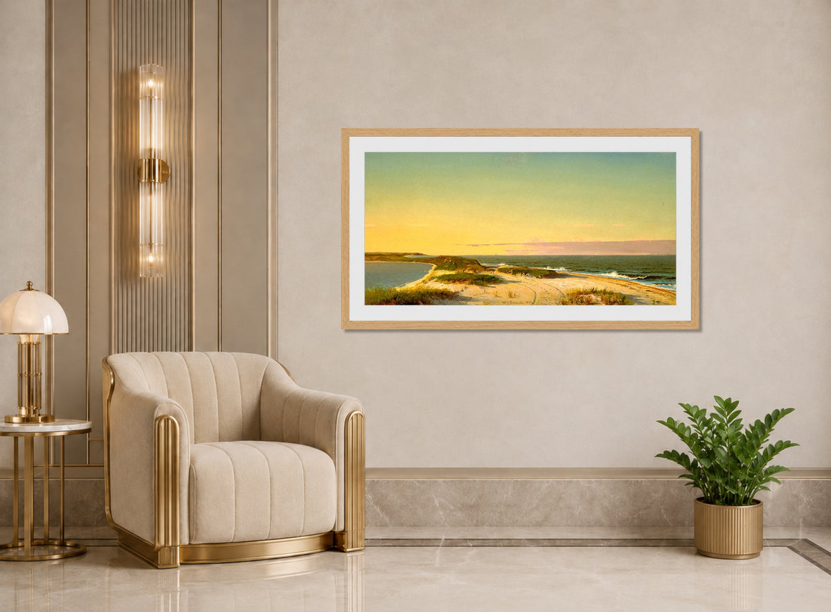 William Trost Richards Print, Nantucket Shore (1865) displayed in an Art Deco interior