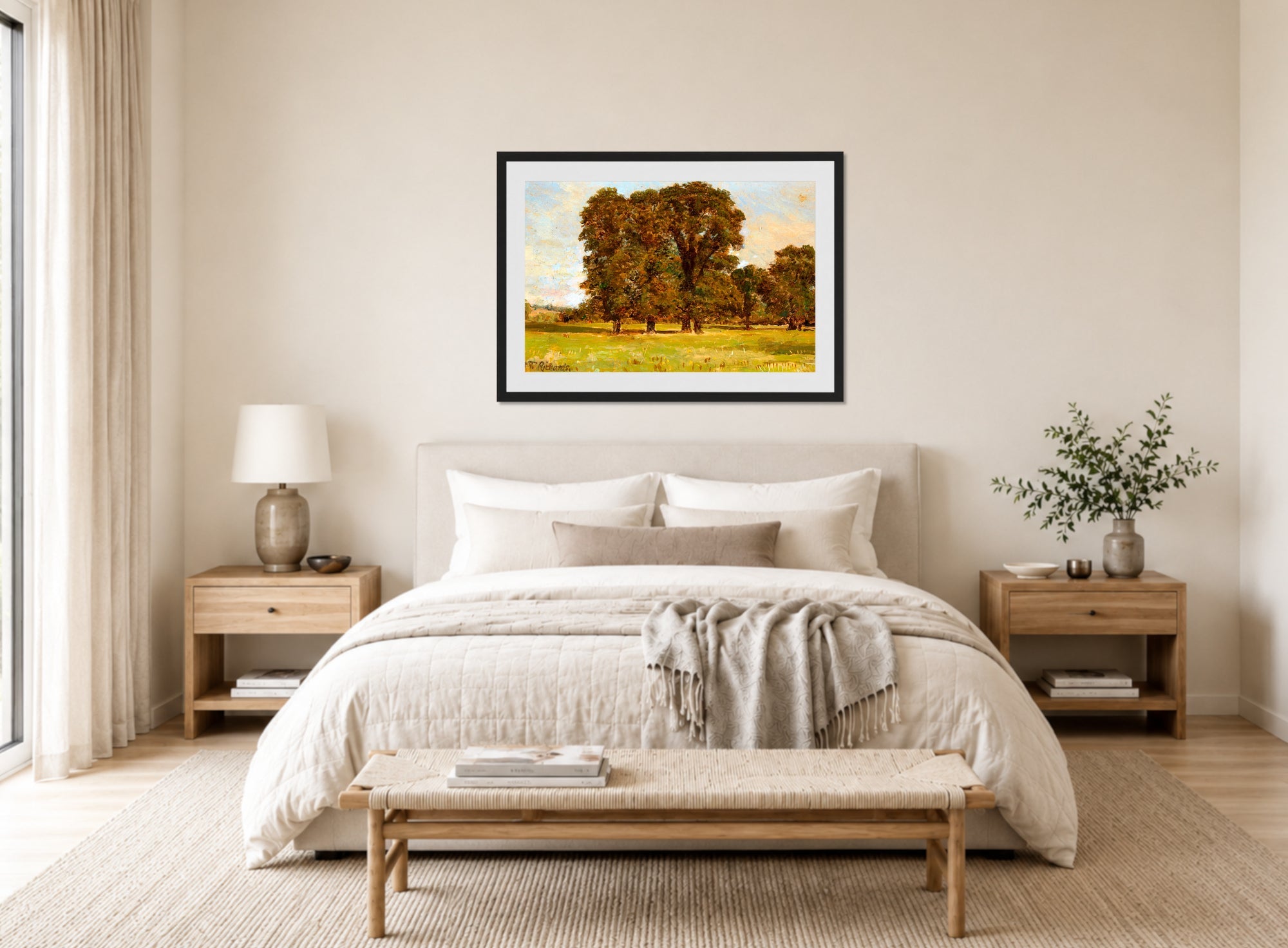 William Trost Richards Print, Near Salisbury, England displayed above a bed