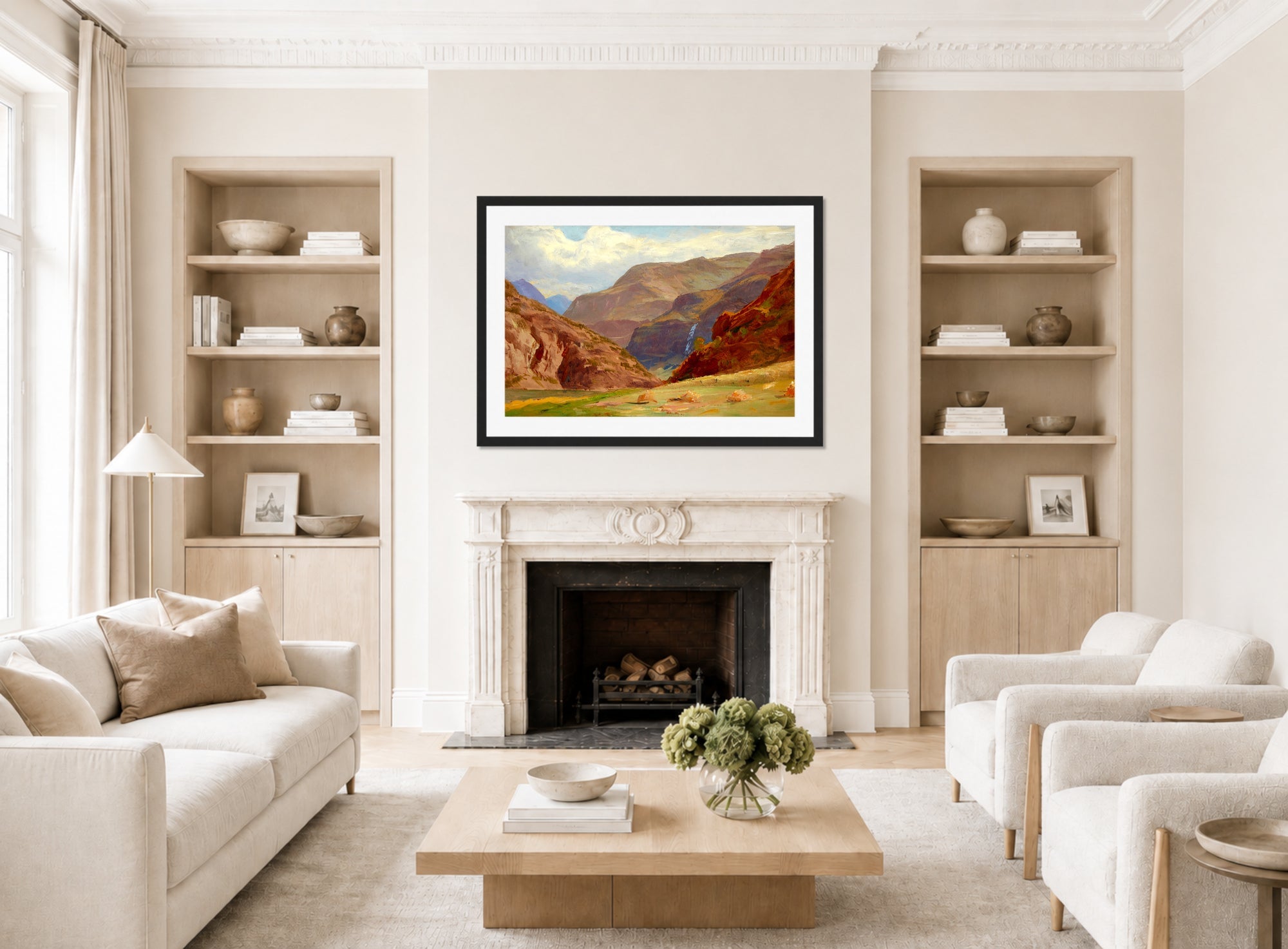 William Trost Richards Print, Norway displayed in a Scandinavian living room