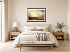 William Trost Richards Print, Passing Storm, Isle of Skye, Scotland displayed above a bed