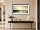 William Trost Richards Print, Quiet Seascape (1883) displayed above a console table
