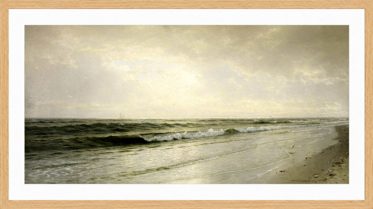 William Trost Richards Print, Quiet Seascape (1883) in a light oak frame