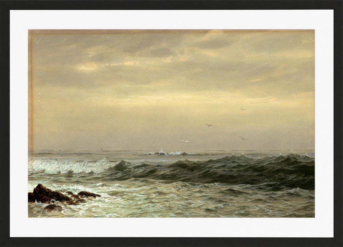William Trost Richards Print, Rocks and Breaking Waves (c. 1870s) in a black frame