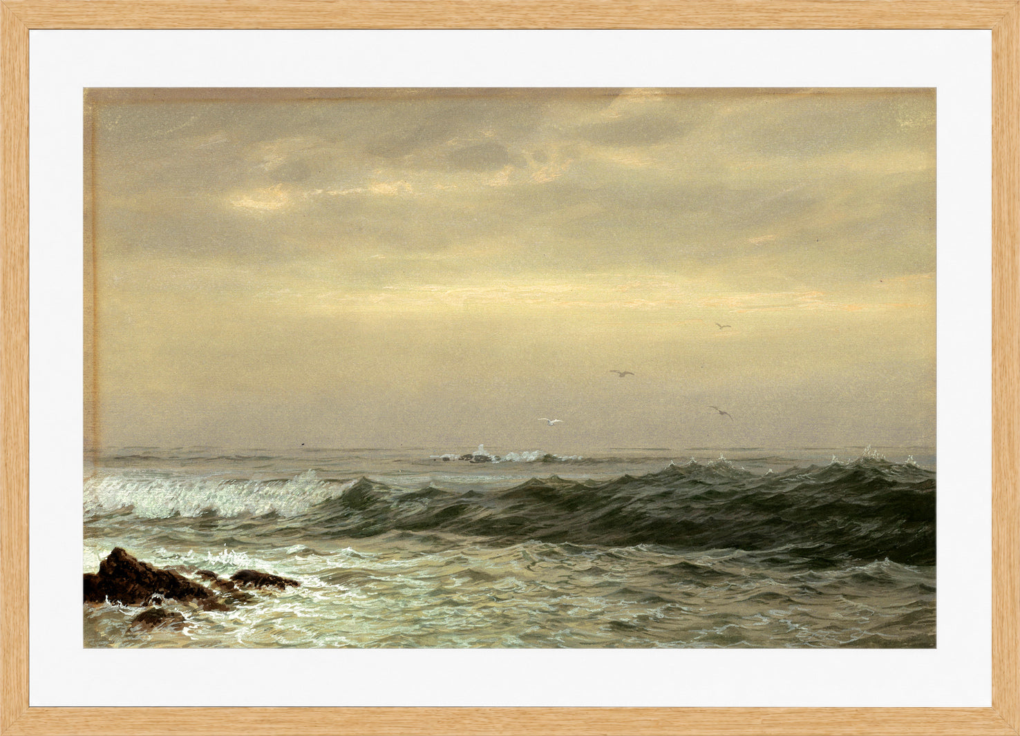 William Trost Richards Print, Rocks and Breaking Waves (c. 1870s) in a light oak frame
