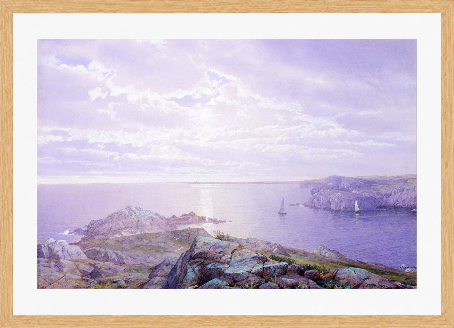 William Trost Richards Print, Rocky Cove (1876) in a light oak frame