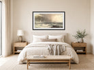 William Trost Richards Print, Sea and Cliffs (1892) displayed above a bed