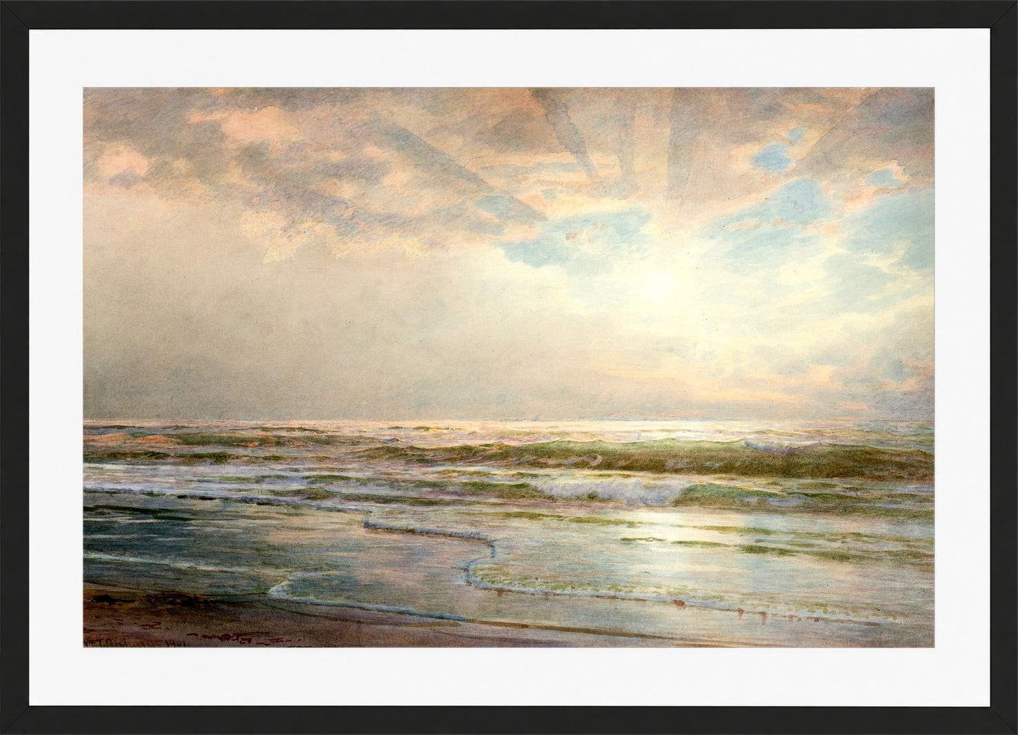 William Trost Richards Print, Seascape (1901) in a black frame