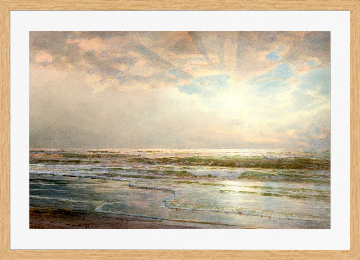 William Trost Richards Print, Seascape (1901) in a light oak frame