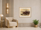 William Trost Richards Print, Seascape with Rocks (c. 1890s) displayed in an Art Deco interior