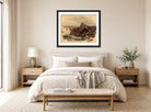William Trost Richards Print, Seascape with Rocks (c. 1890s) displayed above a bed