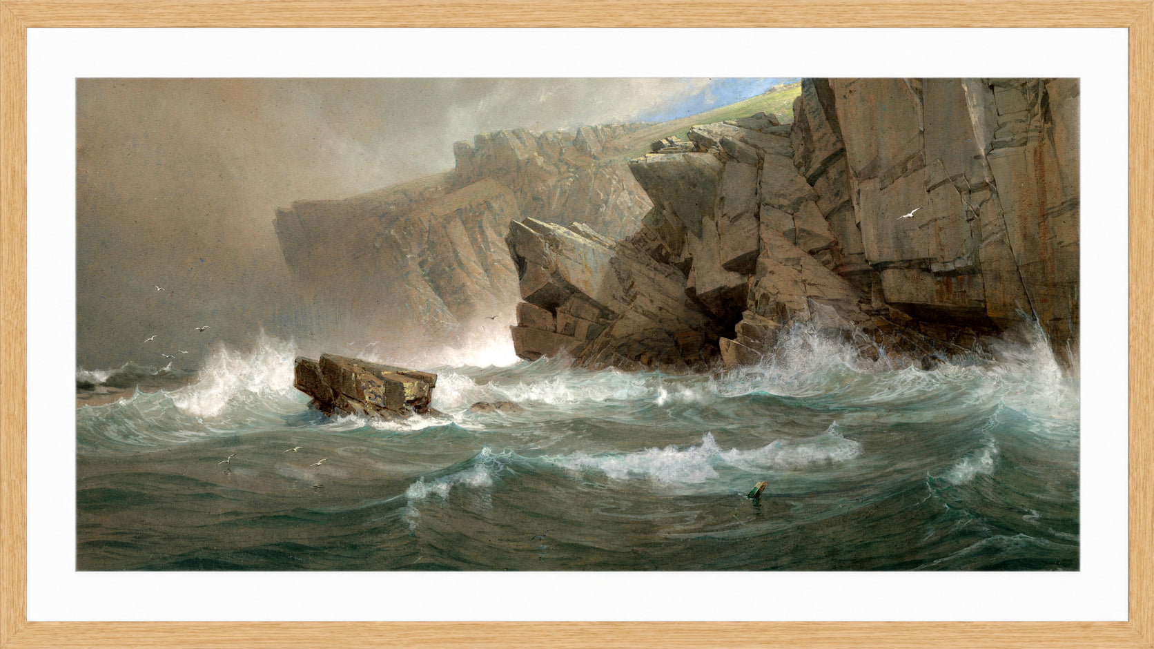 William Trost Richards Print, South-West Point, Conanicut (1878–1879) in a light oak frame