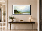 William Trost Richards Print, Sunset on Mount Chocorua, New Hampshire (1872) displayed above a console table