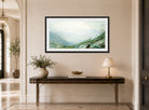 William Trost Richards Print, The Mount Washington Range, from Mount Kearsarge (1872) displayed above a console table