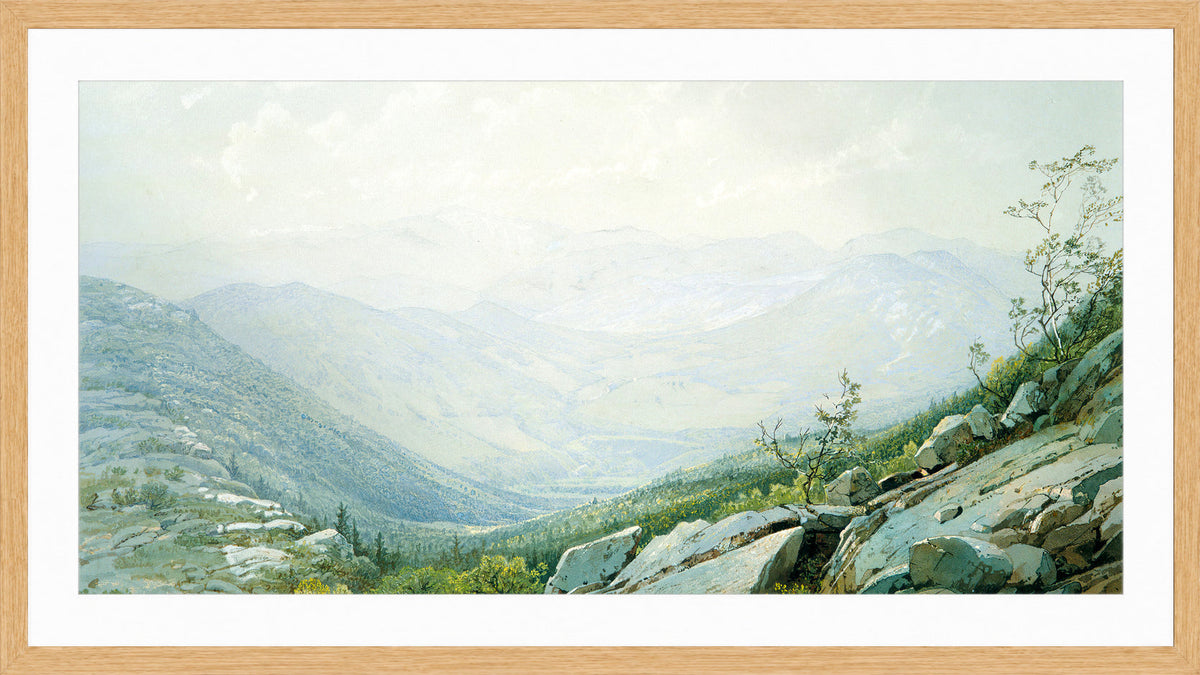 William Trost Richards Print, The Mount Washington Range, from Mount Kearsarge (1872) in a light oak frame