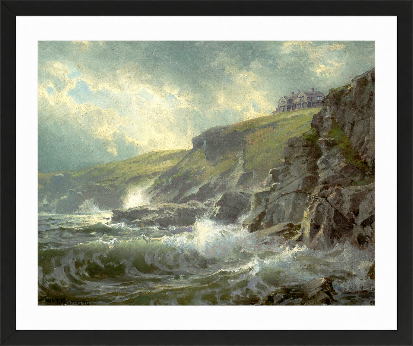 William Trost Richards Print, View of the Artist’s Home, Graycliff, Newport, Rhode Island (1894) in a black frame