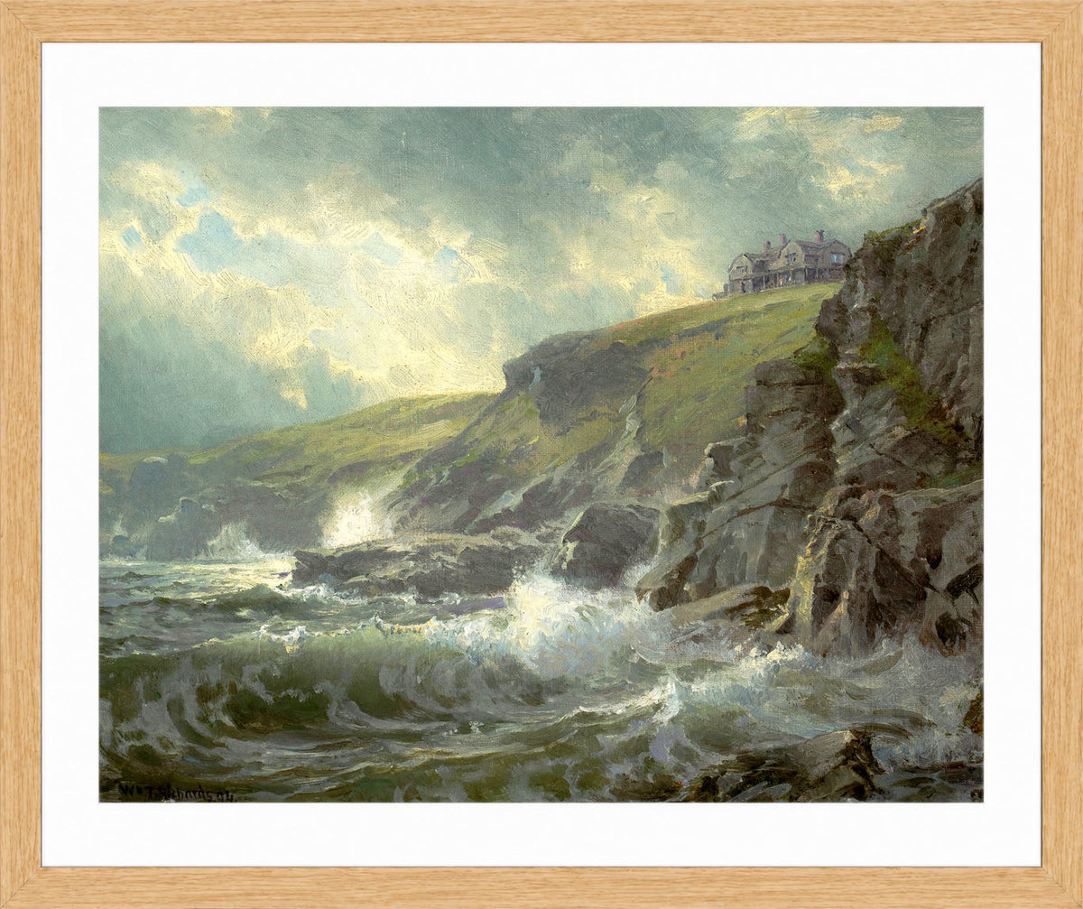 William Trost Richards Print, View of the Artist’s Home, Graycliff, Newport, Rhode Island (1894) in a light oak frame