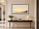 William Trost Richards Print, Whale’s Head Rock, Narragansett, Rhode Island (1872) displayed above a console table