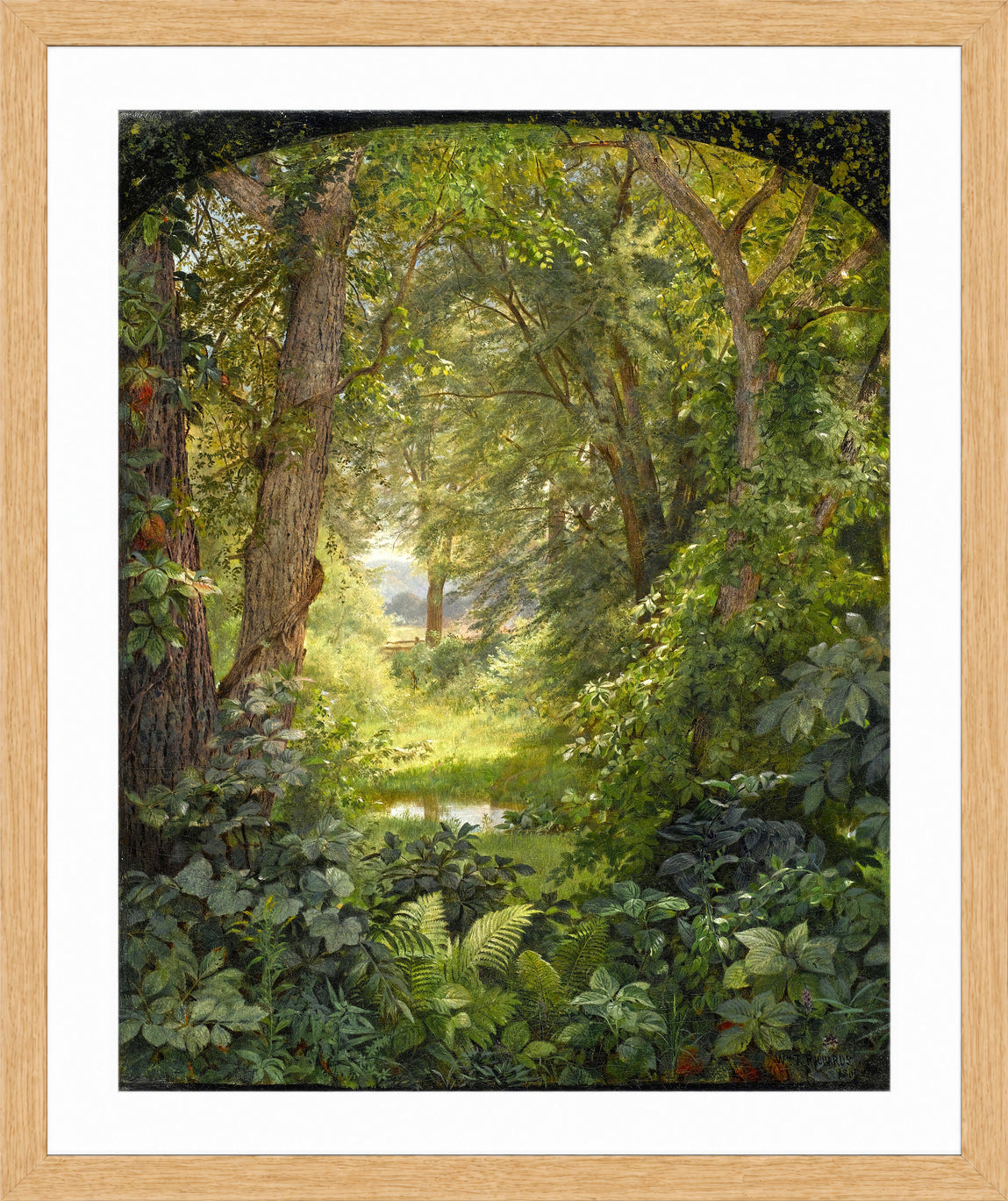 William Trost Richards Print, Woodland Landscape (Woodland Glade) (1860) in a light oak frame