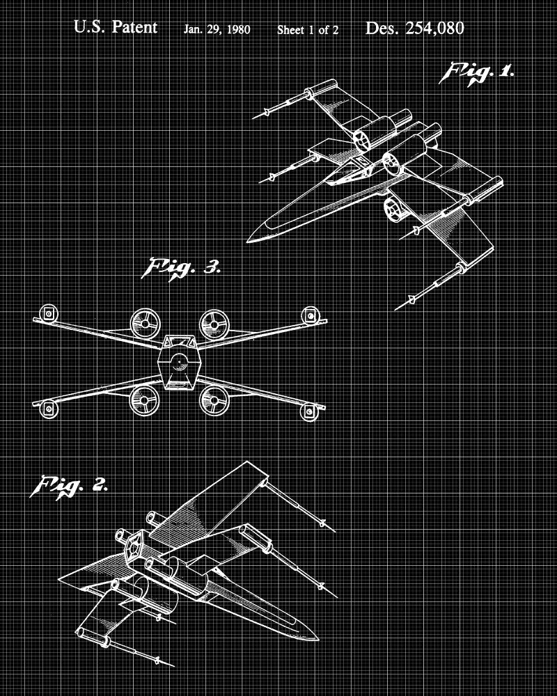 X-Wing Blueprint Poster Patent Print Star Wars Spaceship