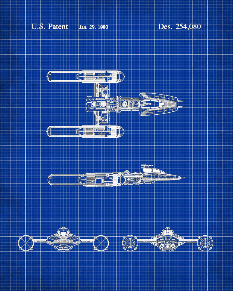 Y-Wing Blueprint Poster Patent Print Star Wars Spaceship