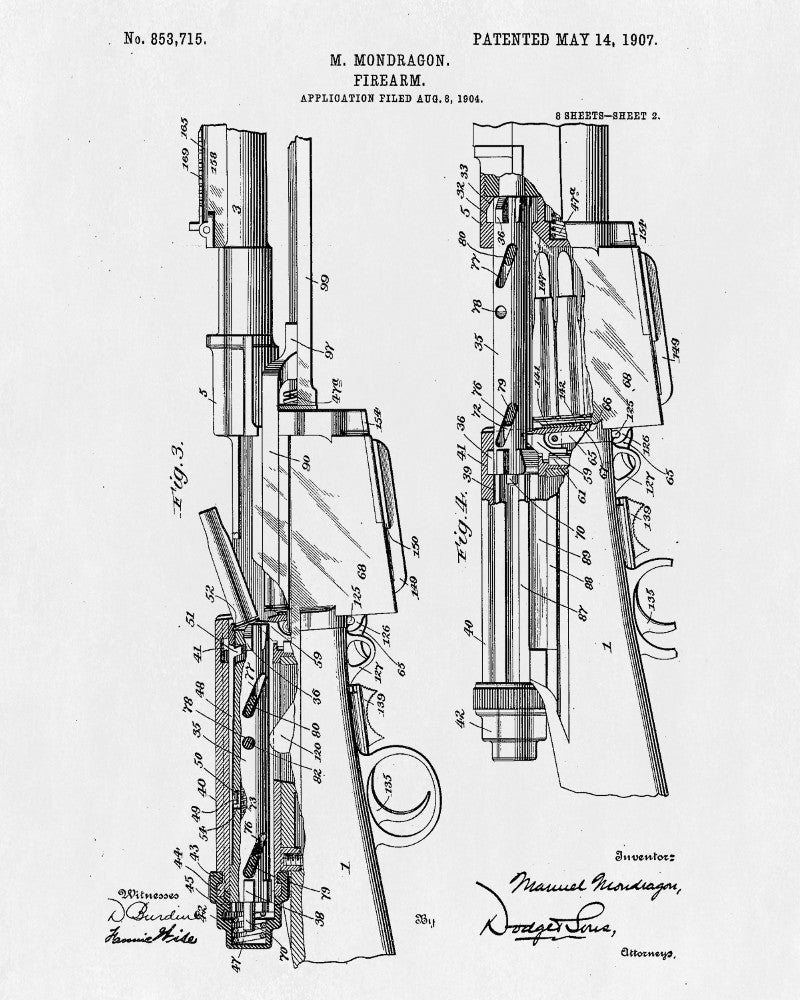 Mondragon Rifle Patent Gun Poster Firearm Art Weapons Print - OnTrendAndFab