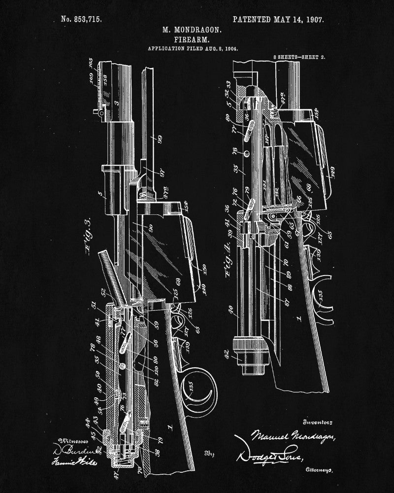 Mondragon Rifle Patent Gun Poster Firearm Art Weapons Print - OnTrendAndFab