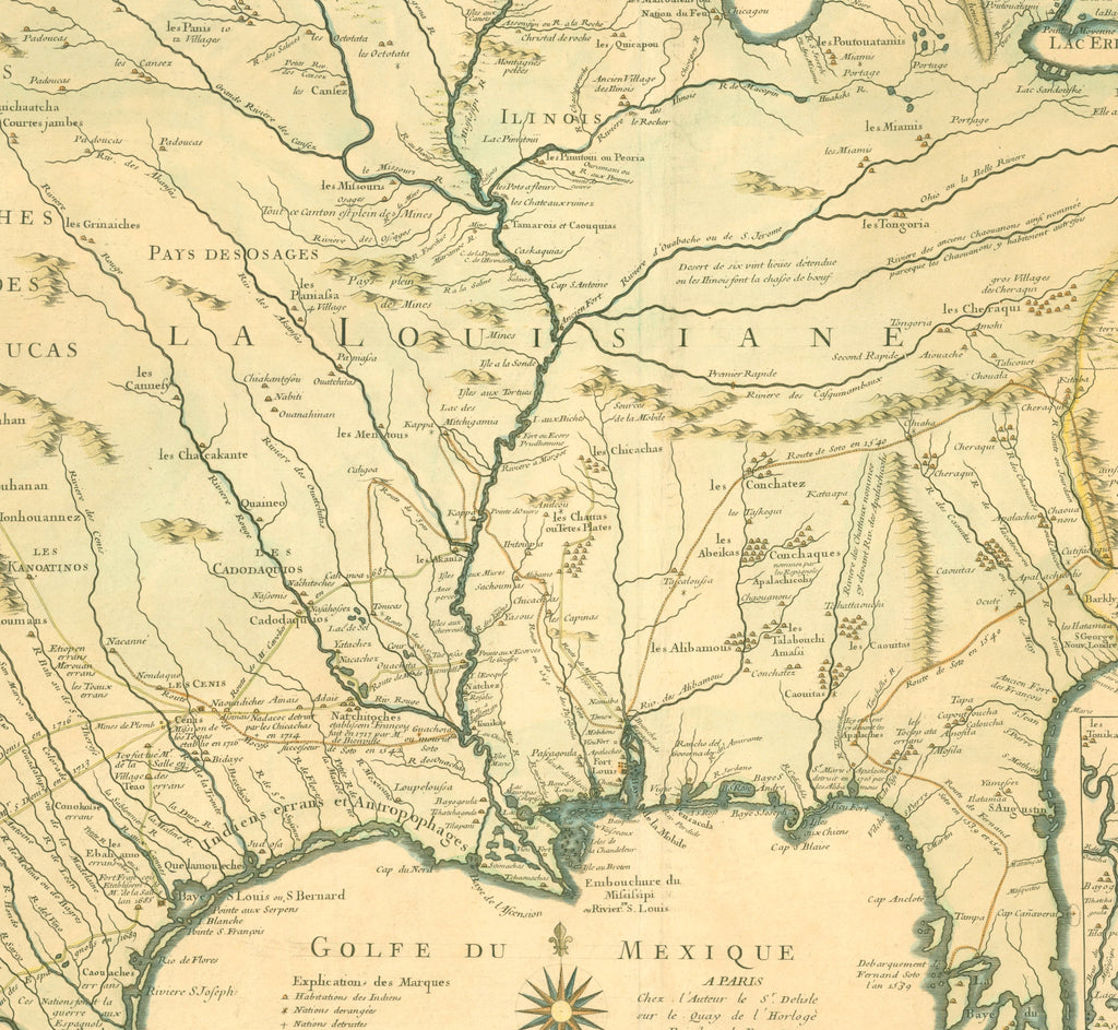 Gulf of Mexico, Louisiana 1718 Map Print Guillaume Delisle