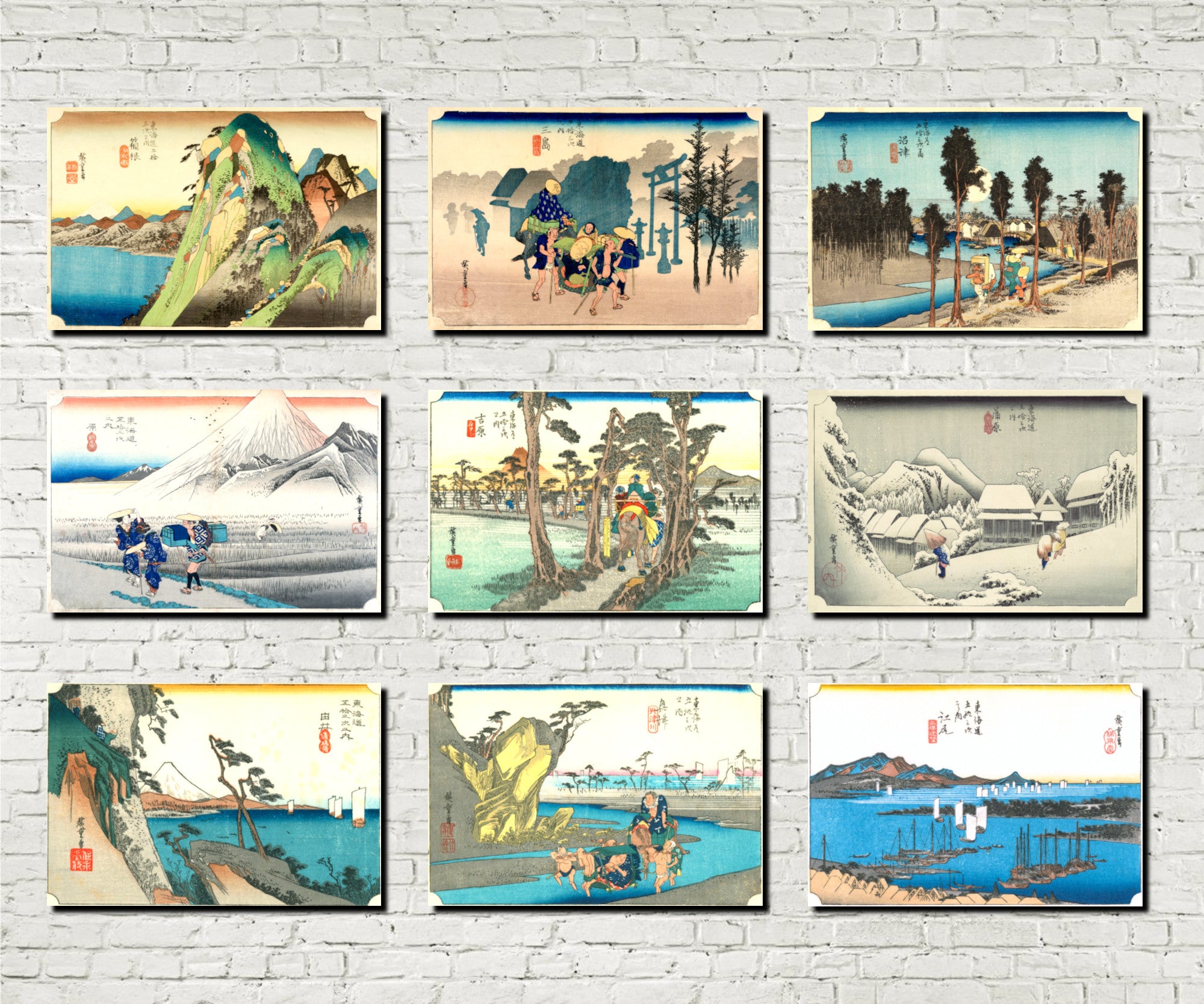 Andō Hiroshige, Japanese Art, 53 Stations Tokaido : Set of 9
