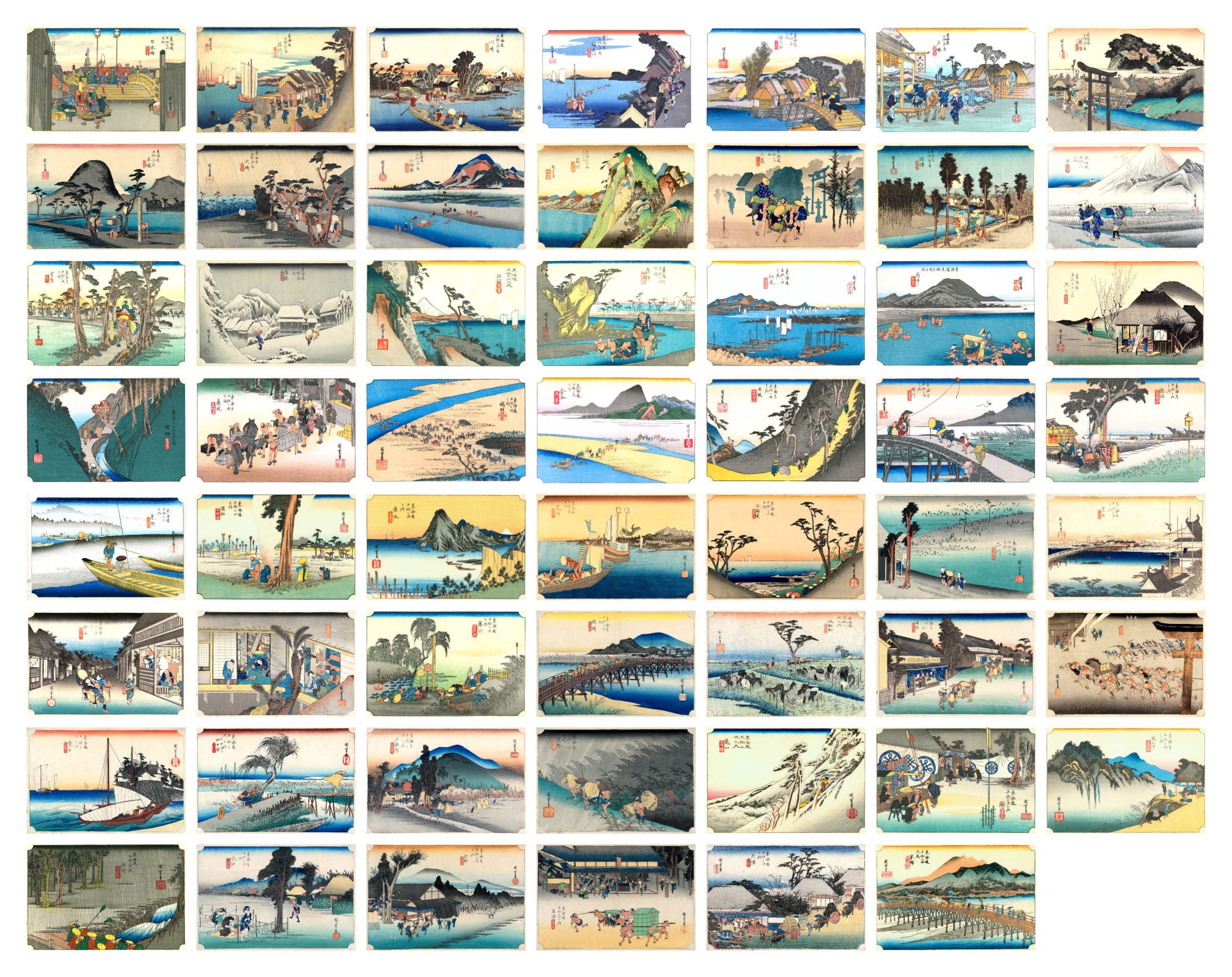 The Fifty-three Stations of the Tokaido, Complete set of Japanese