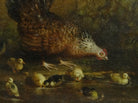 Chicken Ducklings Farm Painting Original 19th Century Framed