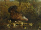 Chicken Ducklings Farm Painting Original 19th Century Framed