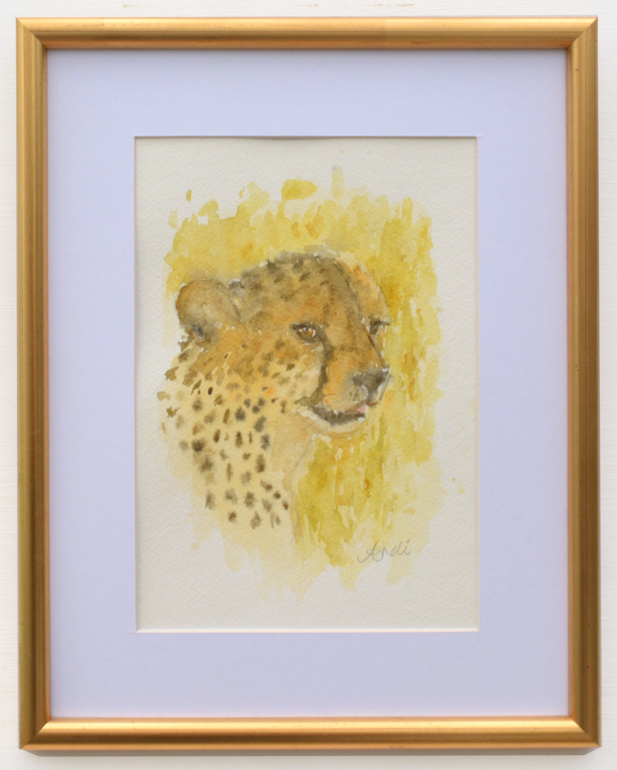 Cheetah Watercolor Painting Big Cat Painting Framed African Wildlife by Andi Lucas