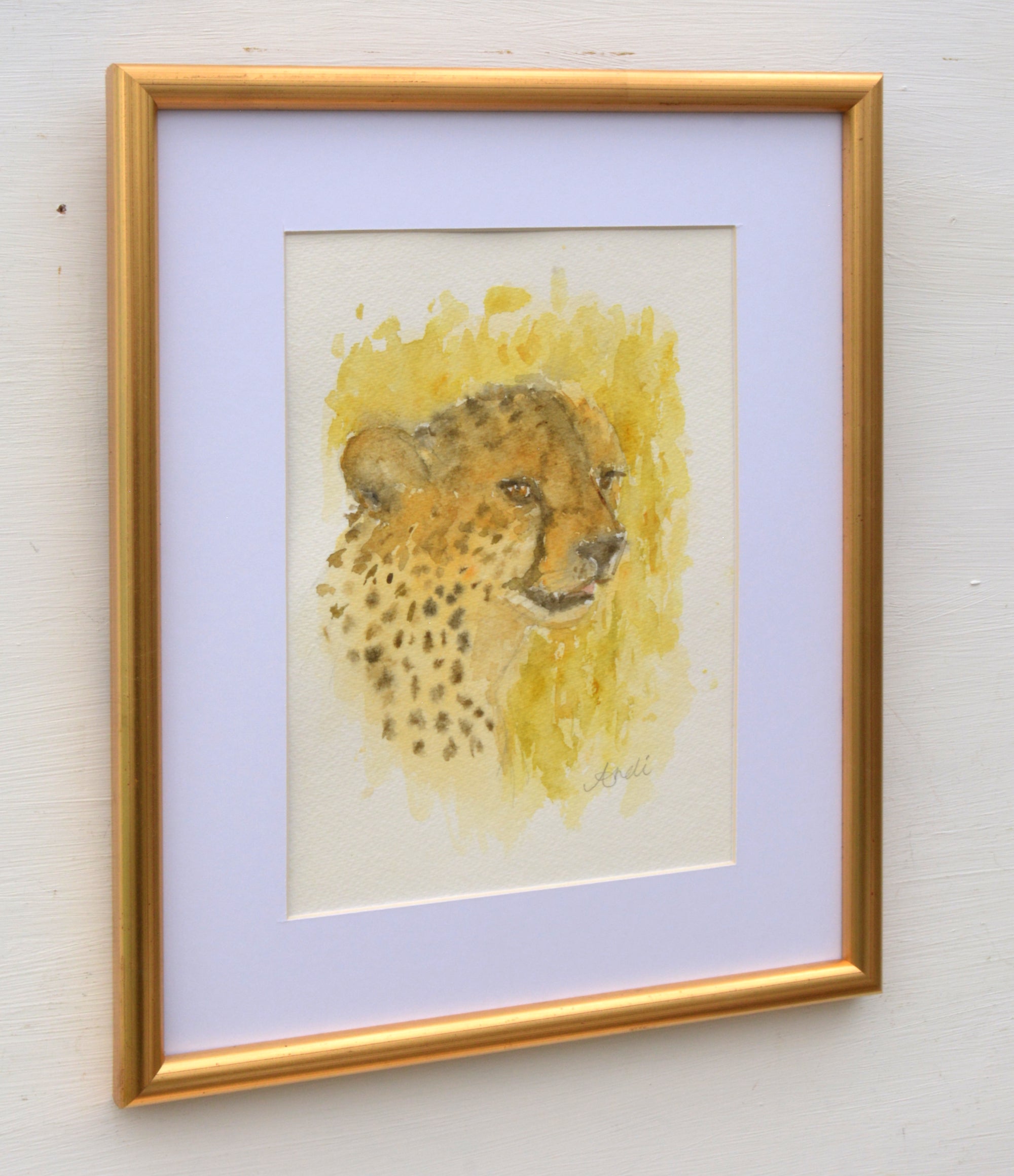 Cheetah Watercolor Painting Big Cat Painting Framed African Wildlife by Andi Lucas