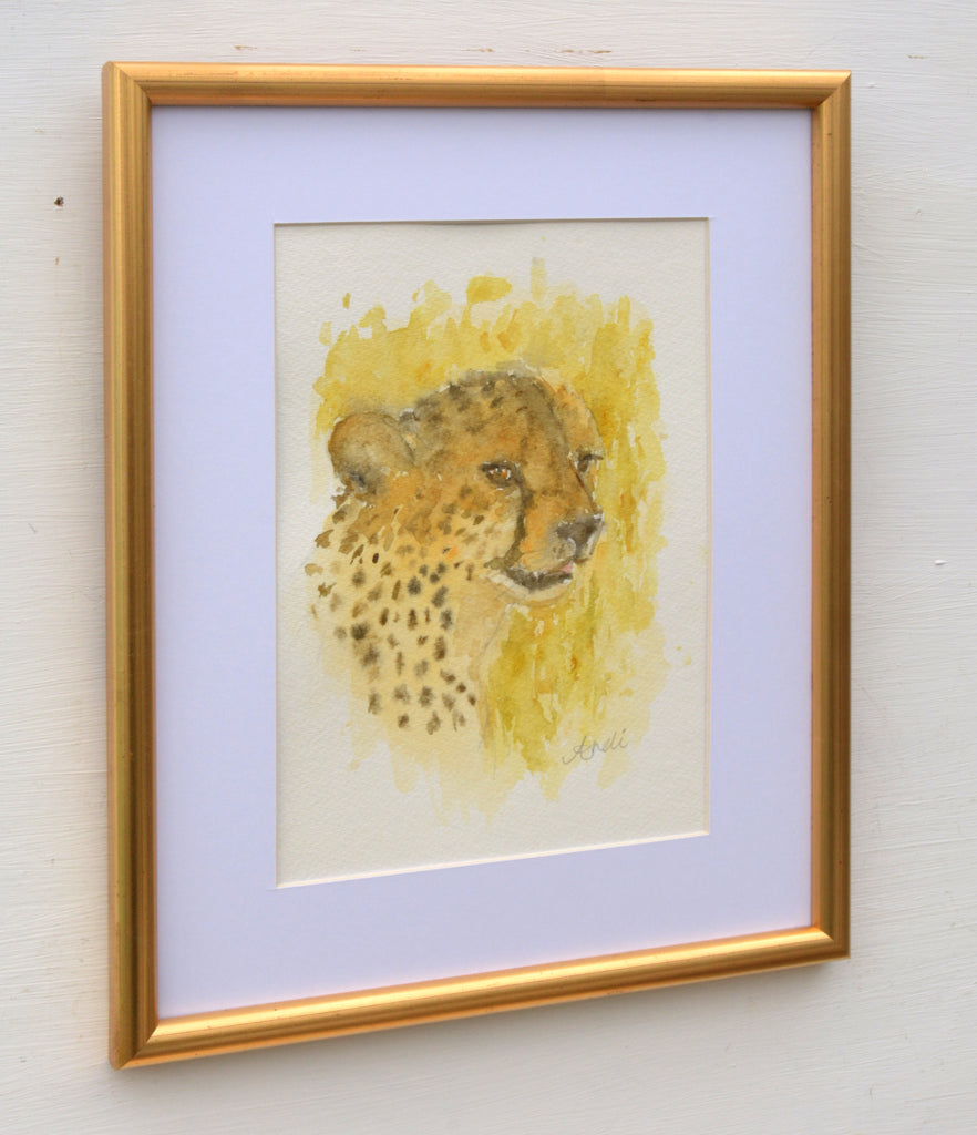 Cheetah Watercolor Painting Big Cat Painting Framed African Wildlife by Andi Lucas