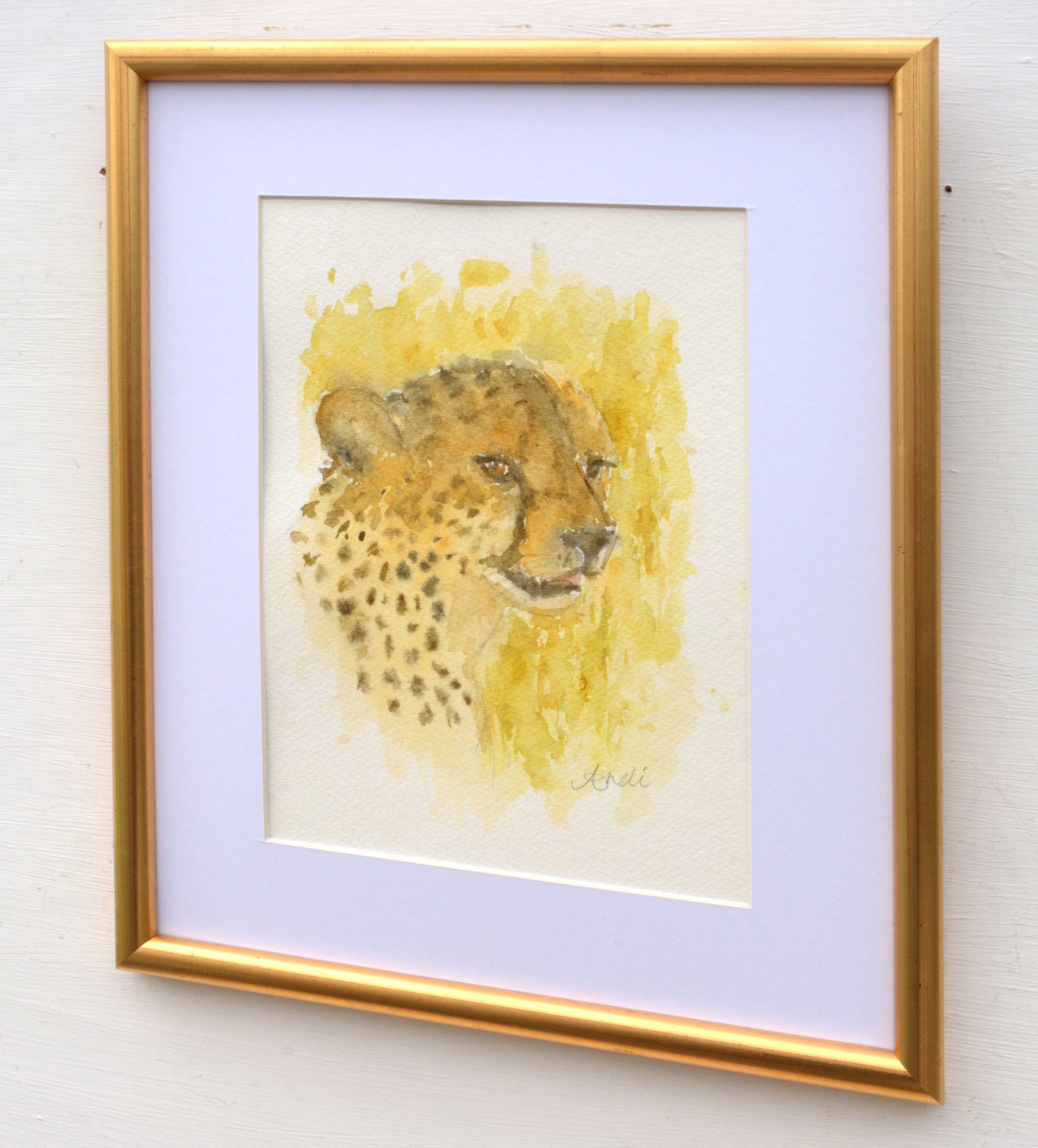 Cheetah Watercolor Painting Big Cat Painting Framed African Wildlife by Andi Lucas