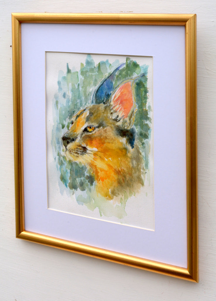 Caracal Lynx Watercolor Painting Big Cat Painting Framed by Andi Lucas