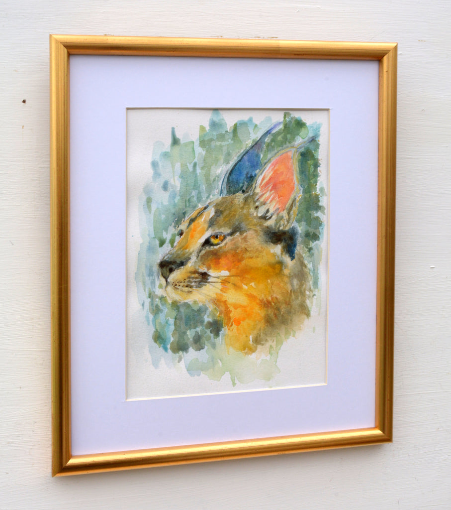 Caracal Lynx Watercolor Painting Big Cat Painting Framed by Andi Lucas