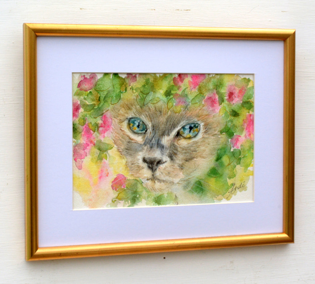 Siamese Cat Watercolor Painting Cat Painting Framed Original by Andi Lucas