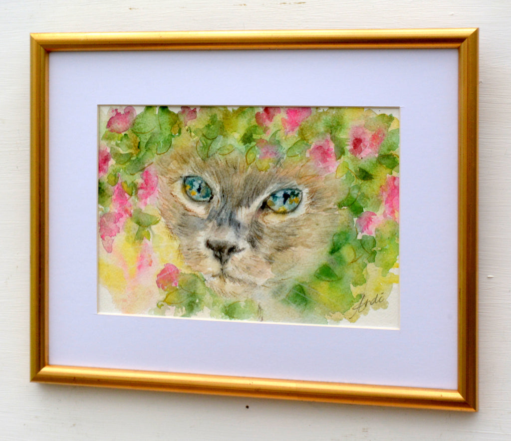 Siamese Cat Watercolor Painting Cat Painting Framed Original by Andi Lucas