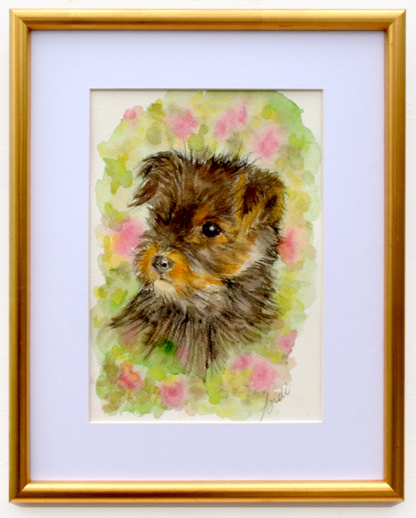 Yorkshire Terrier Puppy Watercolor Painting Dog Painting Framed by Andi Lucas