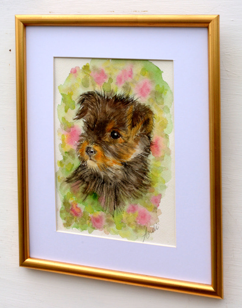 Yorkshire Terrier Puppy Watercolor Painting Dog Painting Framed by Andi Lucas