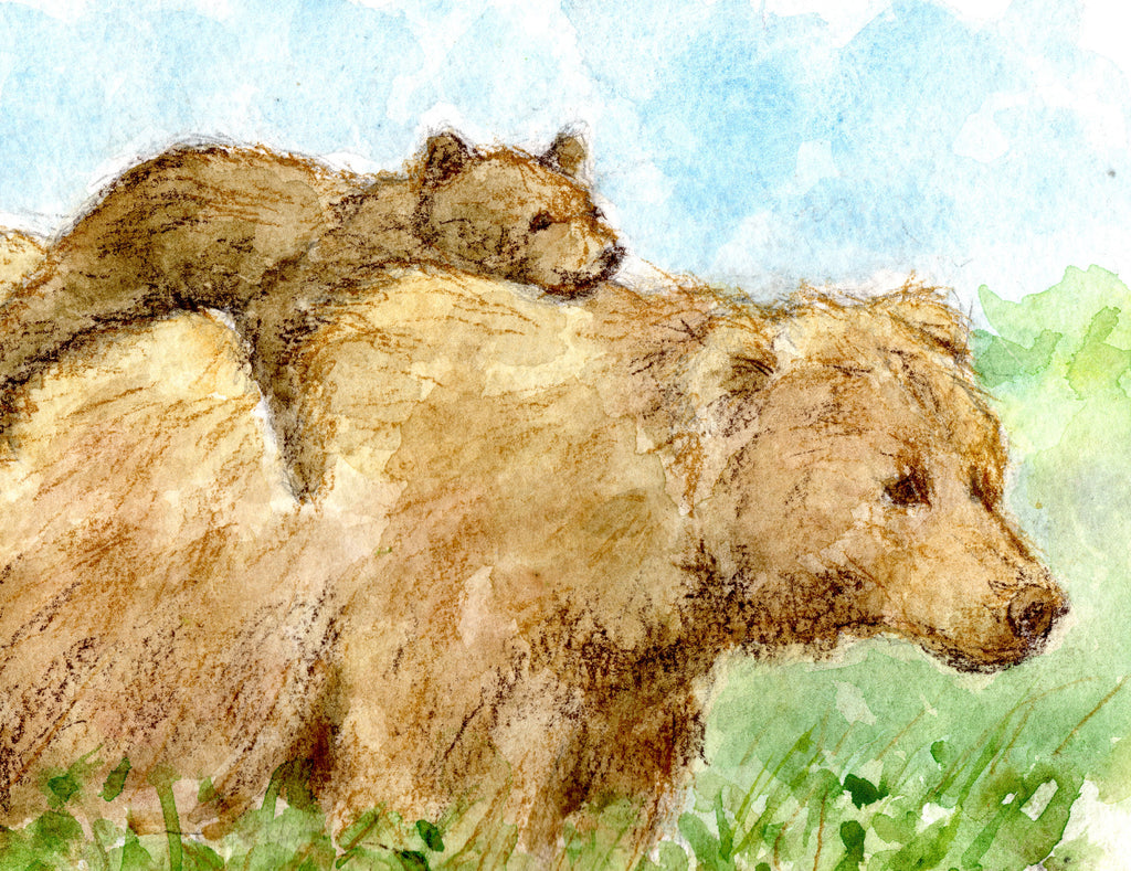 Brown Bears, Mother and Cub Watercolour Print, Andi Lucas Wildlife Art