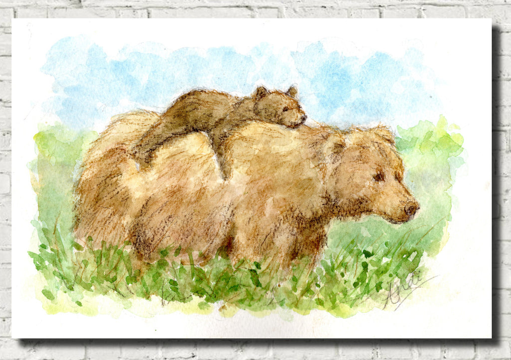 Brown Bears, Mother and Cub Watercolour Print, Andi Lucas Wildlife Art