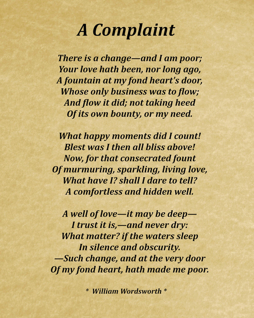 A Complaint Poem by William Wordsworth, Typography Print