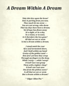 A Dream Within A Dream Poem by Edgar Allan Poe, Typography Print